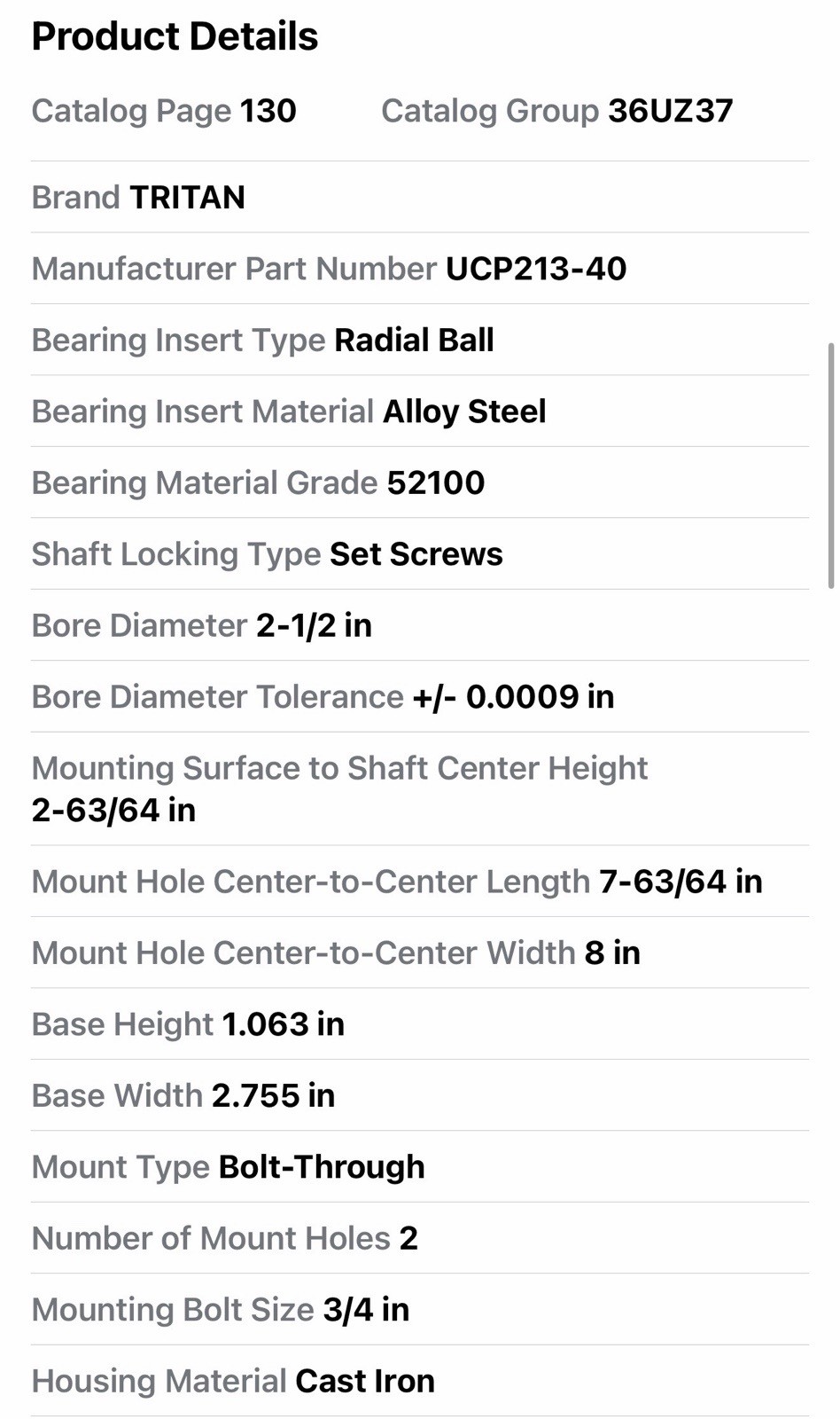 NEW Open BOX! TRITAN PILLOW BLOCK BEARING UCP213-40