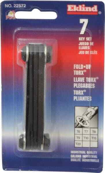Eklind 22572 Folding 7 Piece Torx Key Set: T6 to T20 Torx Sizes T10, T15 & T20