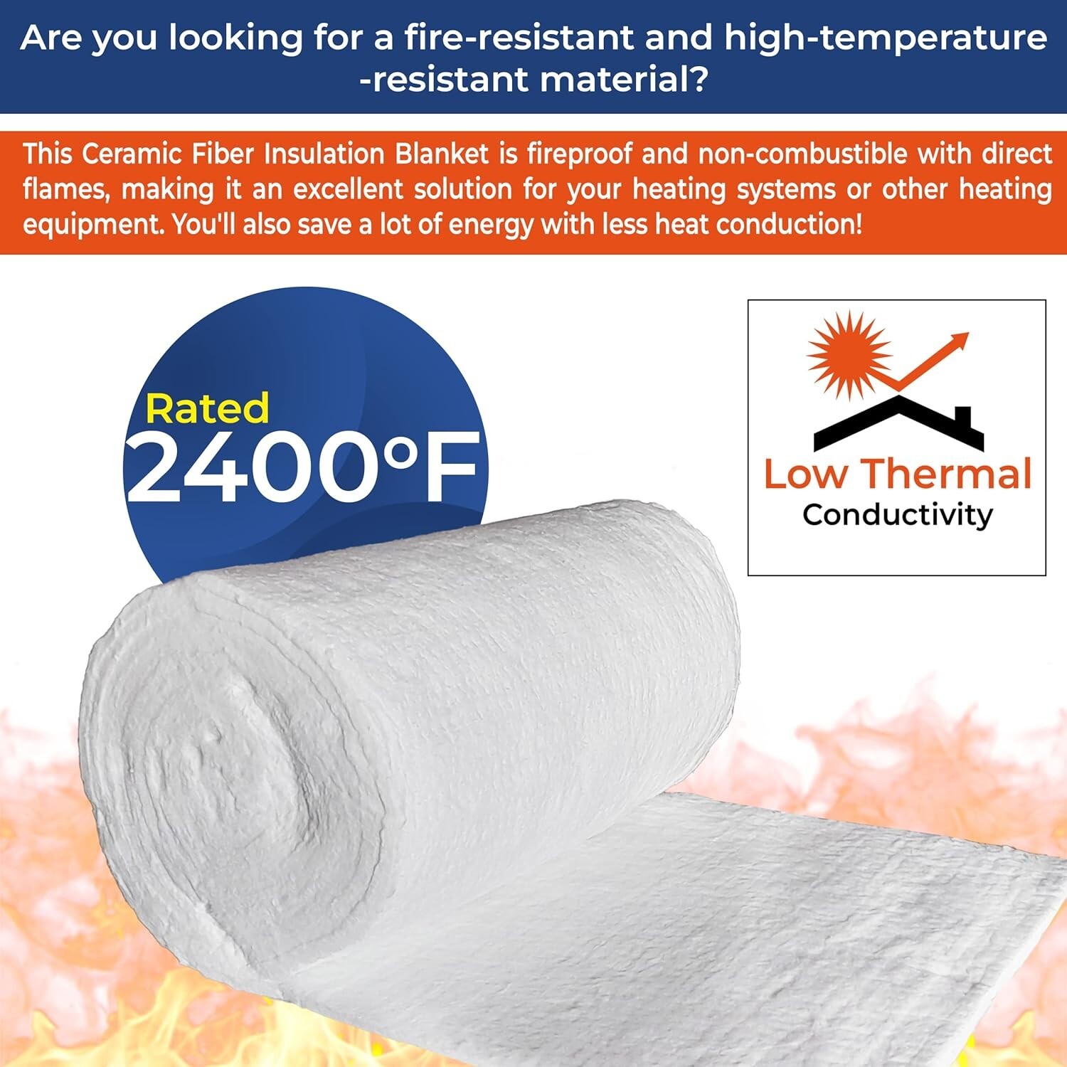 Ceramic Fiber Blanket – 2400F 8# , High Temp Thermal Insulation, 1/2″x24″x12.5′