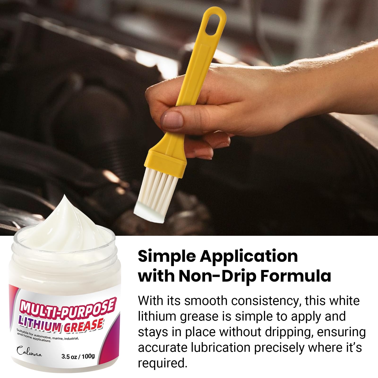 Calvana 3.5oz Multi-Purpose White Lithium Grease with 2 Brushes, Ideal for…