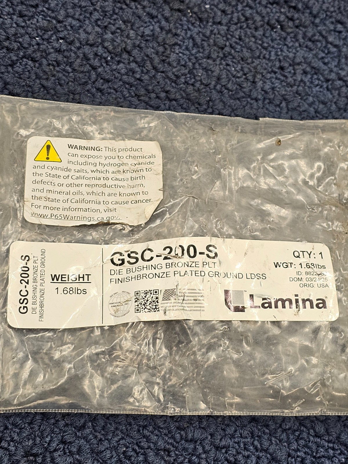 Lamina GSC-200-S Die Bushing Bronze PLT Short Shoulder Bushing
