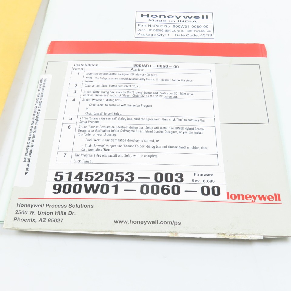 Honeywell 900ME1-0060-00 900W01-0060-00 HC900 HC Designer Config. Software &Docs