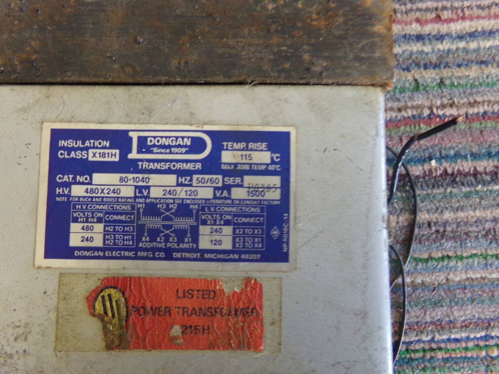 Dongan Transformer 80-1040, Single Phase General Purpose *FREE SHIPPING*