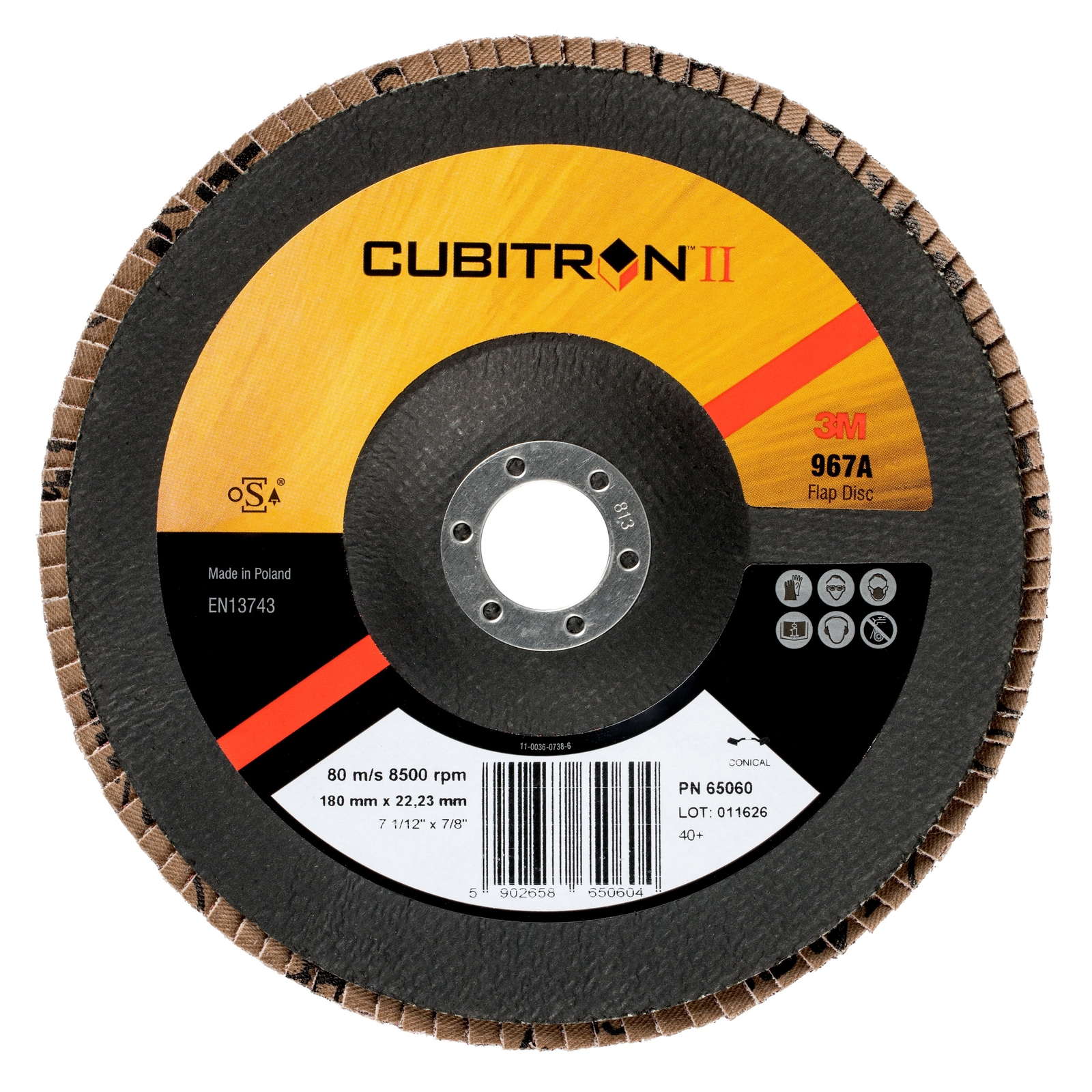 3M Cubitron II Flap Disc 967A, T27, 5 in x 7/8 in, 40+ Y-weight, 1 (Case of 10)