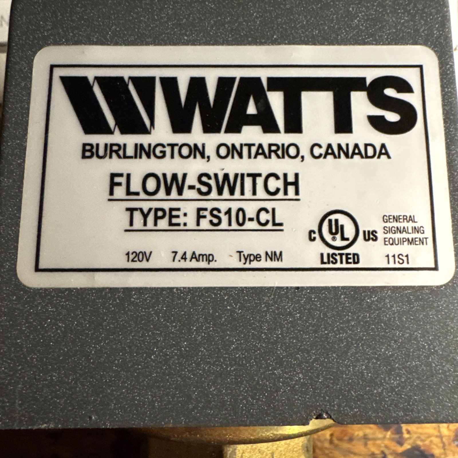 Watts Regulator Type FS10-C Switch, Flow, Regulator, Installed for Short Period