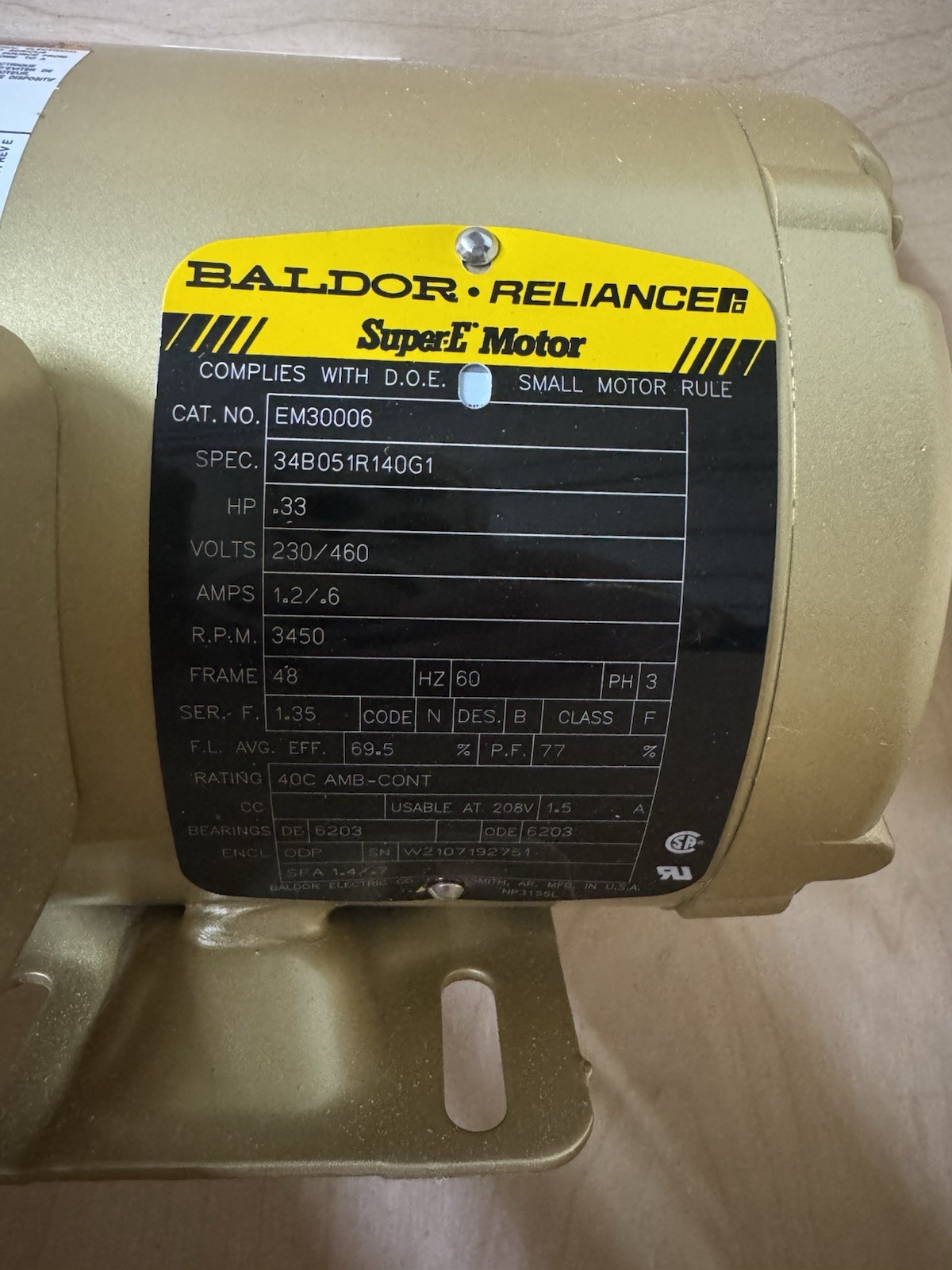 NEW- Baldor EM30006 Motor 3450RPM
