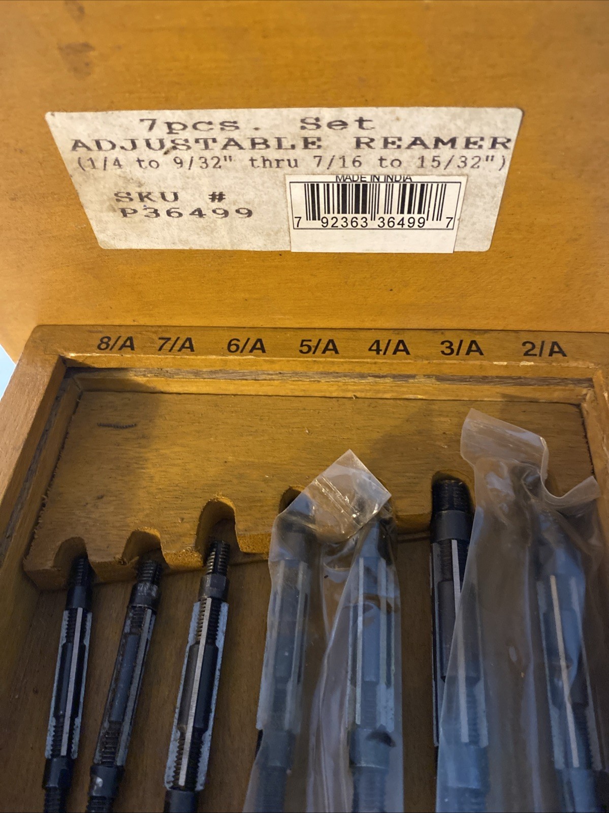 7 Pcs Adjustable Hand Reamer Set 8/A To 2/A Wooden Case (1/4″ – 15/32”), $28.