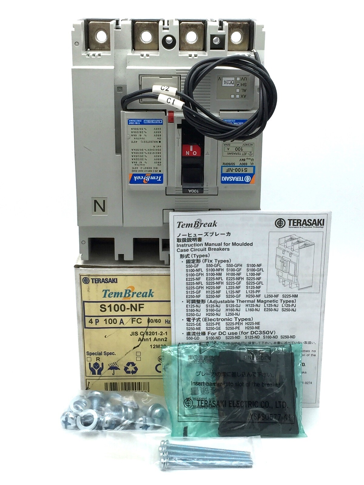 TERASAKI TemBreak S100-NF Circuit Breaker 100A FC 4P 30kA at 415V 24V DC Shunt T