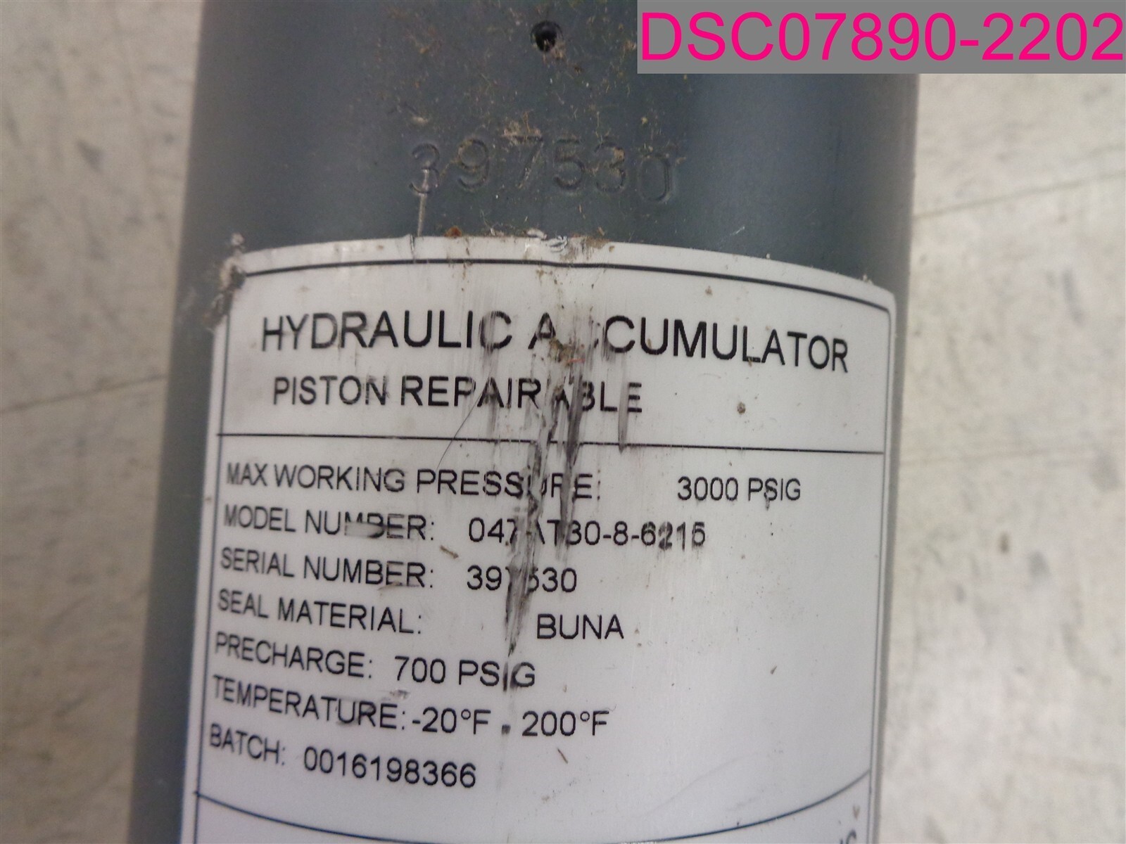 FREUDENBERG 047AT30-8-6215 Hydraulic Piston Accumulator MAX 3000 PSIG 397530