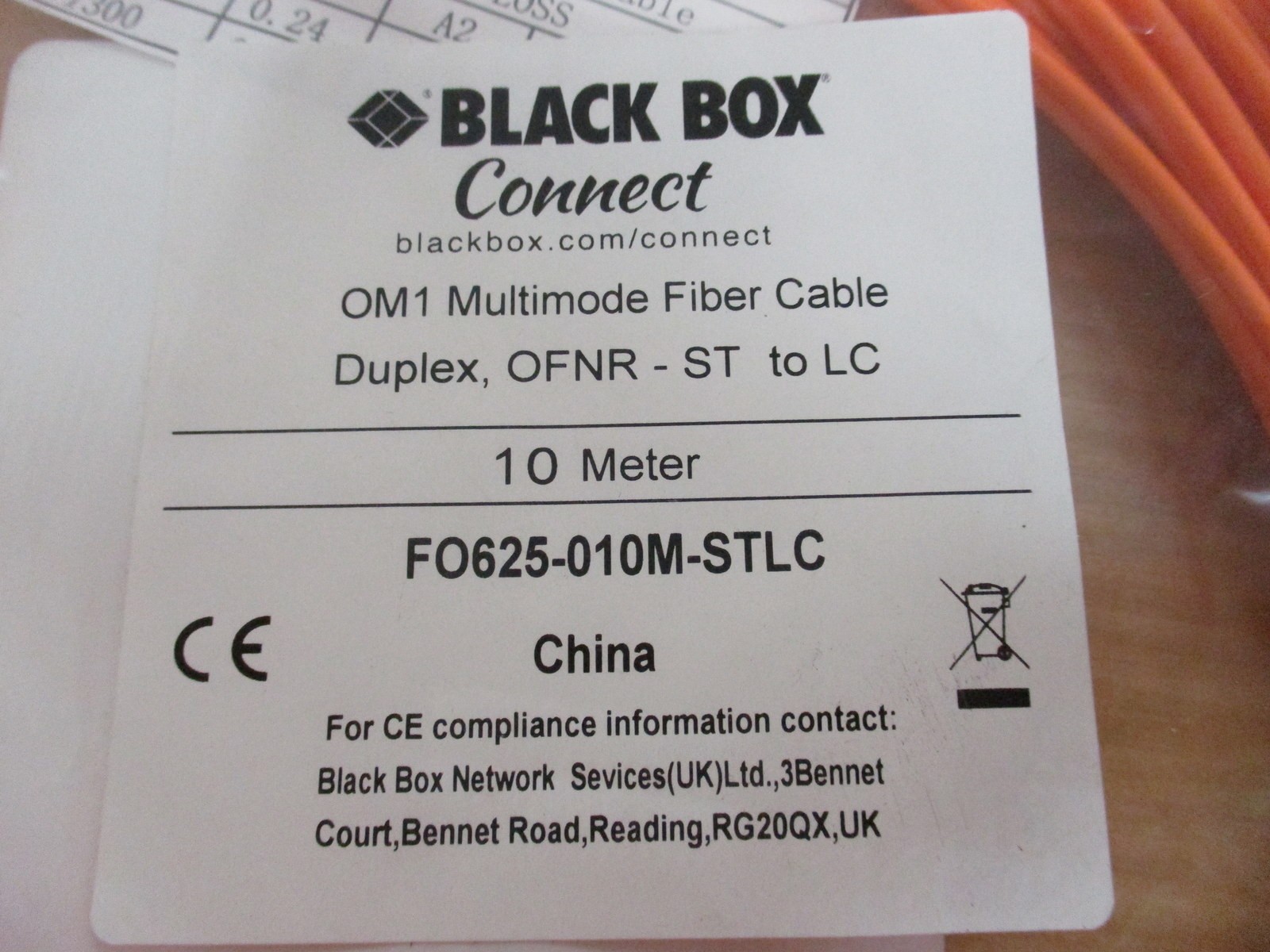 Black Box FO625-010M-STLC OM1 Multimode Fiber Cable