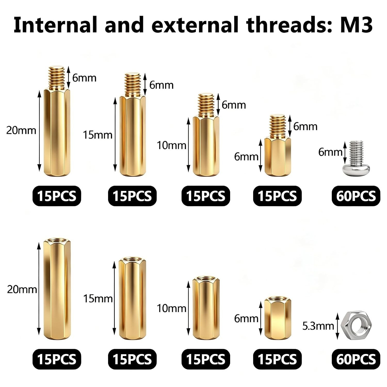 640PCS M3 Brass Nylon PCB Standoff Kit Male Female Hex Spacer Screws Nuts