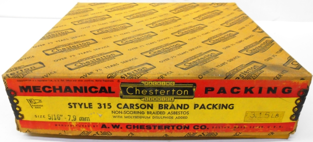 CHESTERTON MECHANICAL PACKING STYLE 315 CARSON BRAND PACKING 5/16″ 7.9mm 3LB BOX