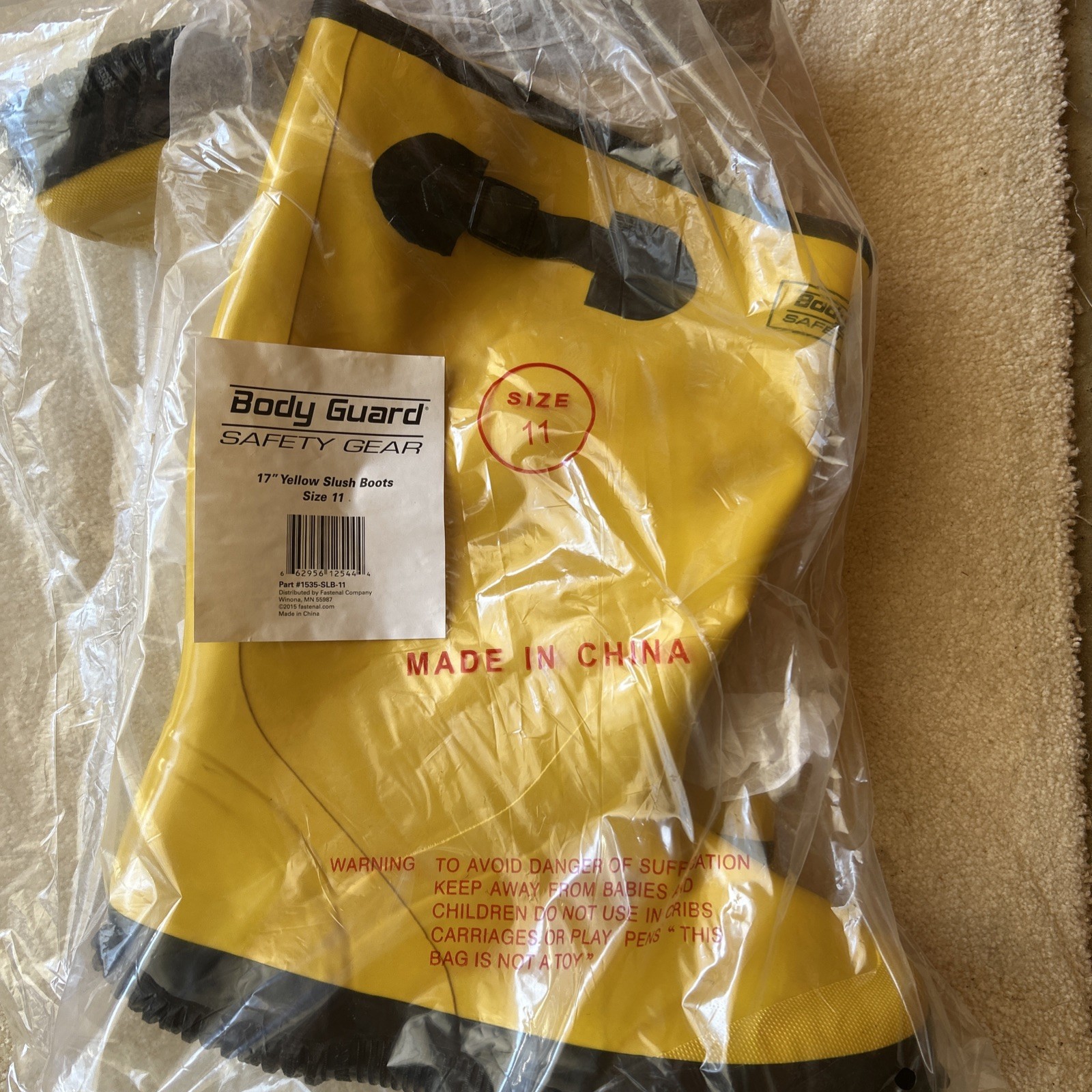 BODY GUARD 1535-SLB-11 YELLOW SAFETY GEAR/SLUSH BOOTS, SIZE 11 New