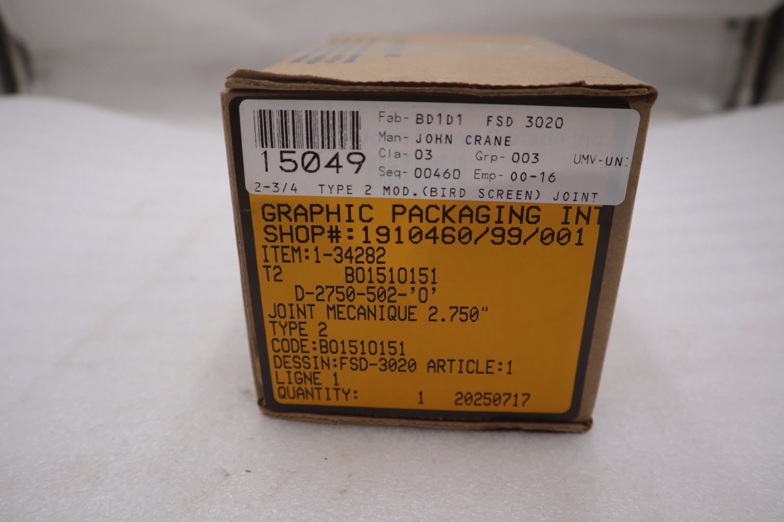 JOHN CRANE FSD-3020 D-2750-502-‘0’ 2-3/4″ TYPE 2 – NEW IN BOX – STOCK GF477A