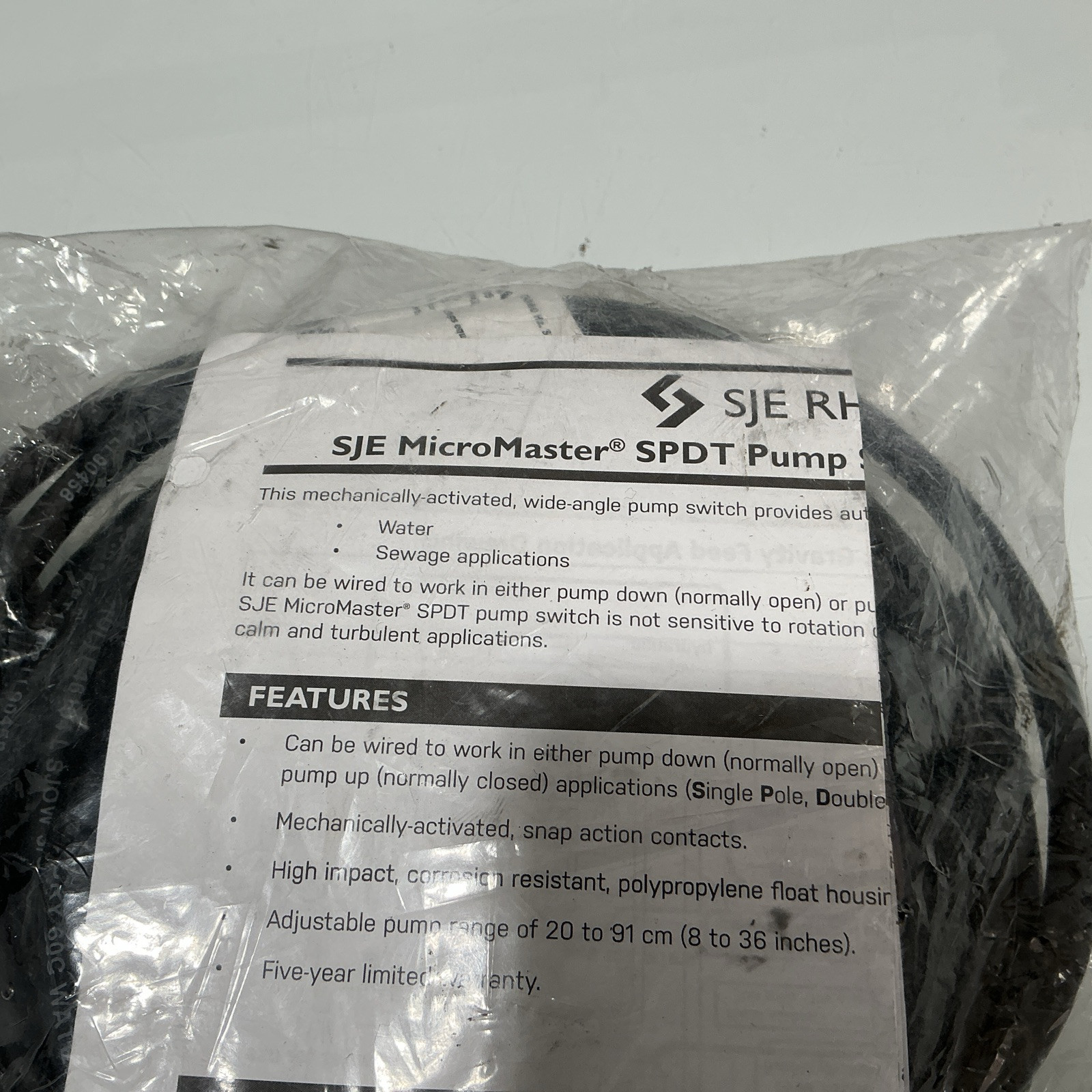 SJE Micromaster Pump Switch 1005919 6M Cord
