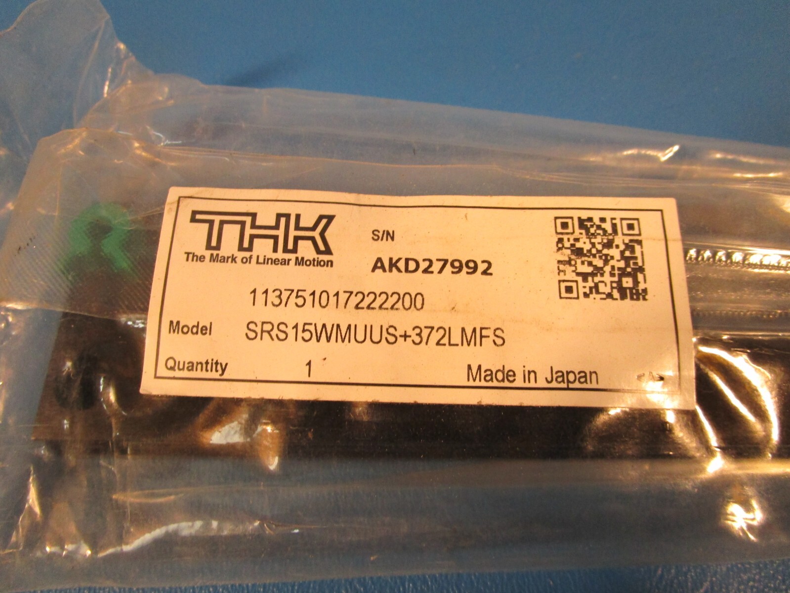 THK SRS15WMUUS+372LMFS, One SRS15WM Linear Guide Block on a 37260mm Rail