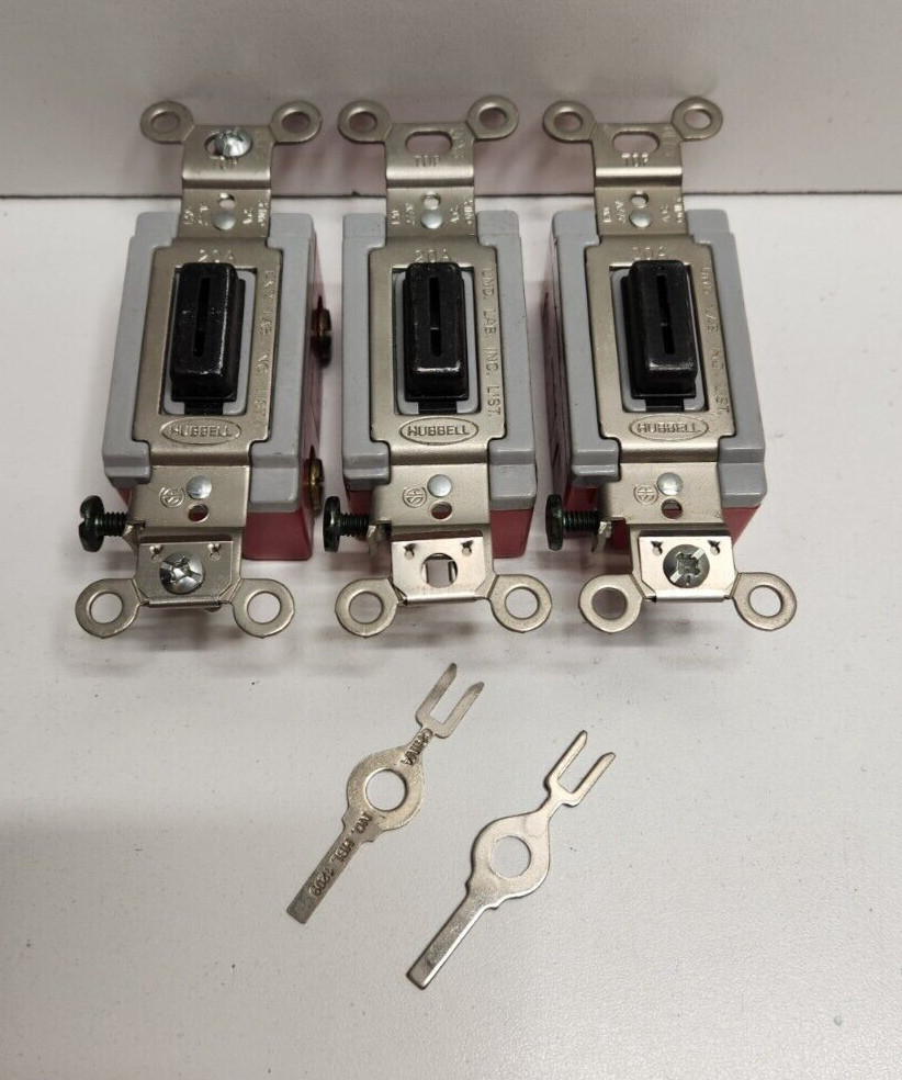 LOT OF 3 NEW OLD STOCK! HUBBELL 20A 120/277V 1-POLE LOCK SWITCHES HBL1221L
