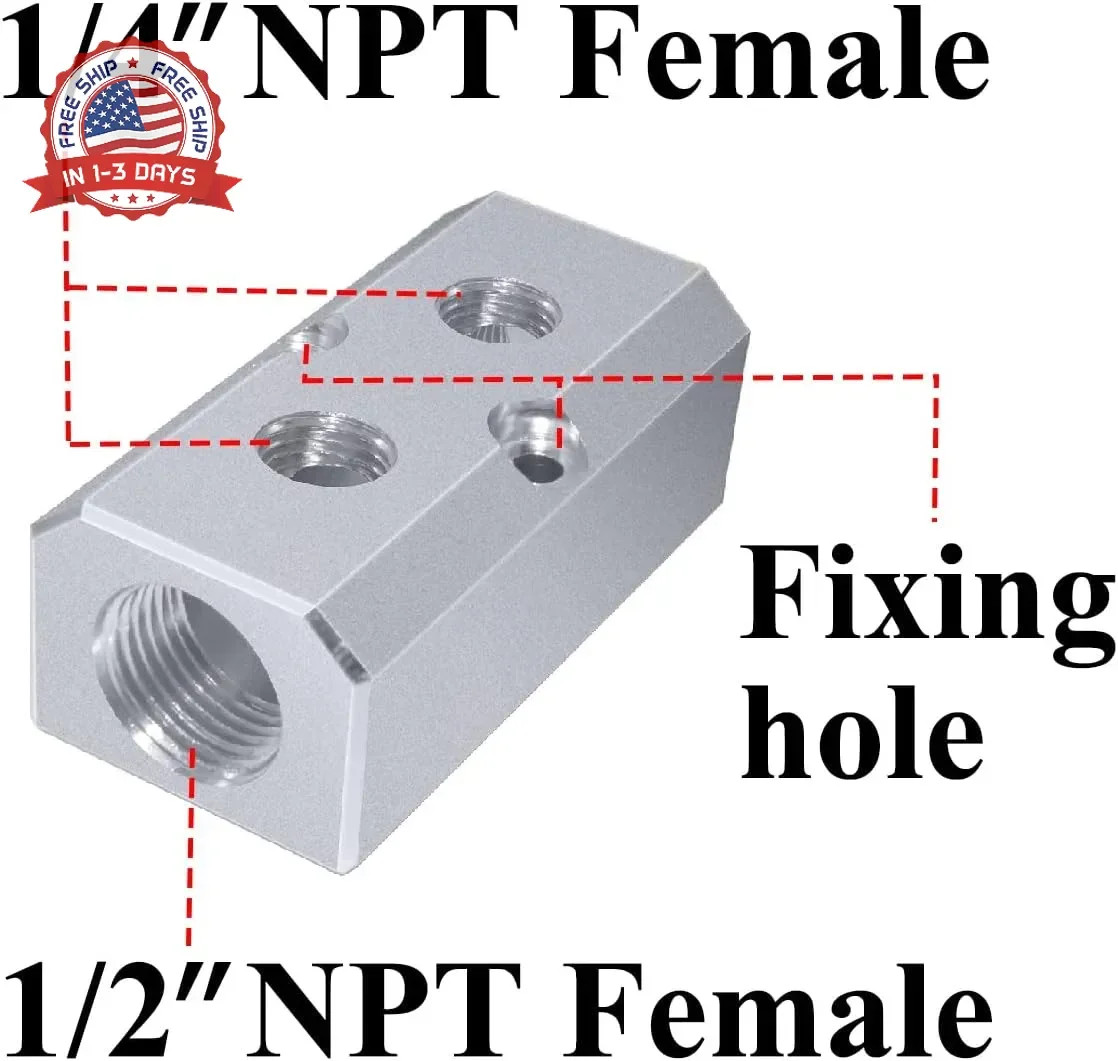 Beduan 2 Way 4 Port 1/2″NPT Input Port 1/4″NPT Output Port Aluminum Air Hose Inl