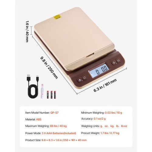Digital Shipping Postal Scale, 0.1 oz High Accuracy, 88 lbs Postal Scale with Ho
