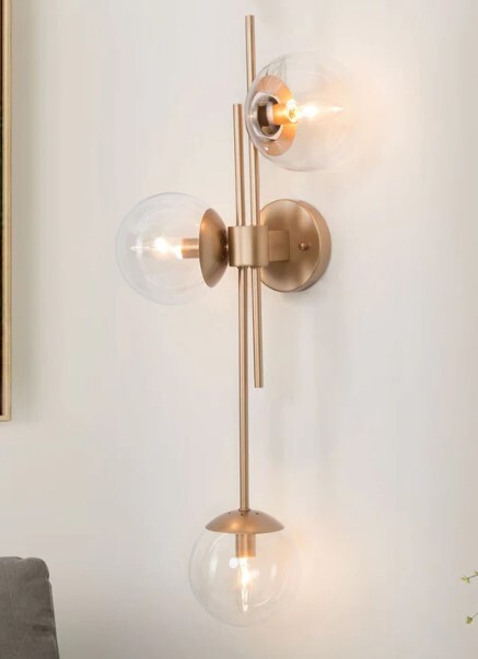 LNC Gold Linear Light 3-Light Modern Sconce with Clear Glass Globes