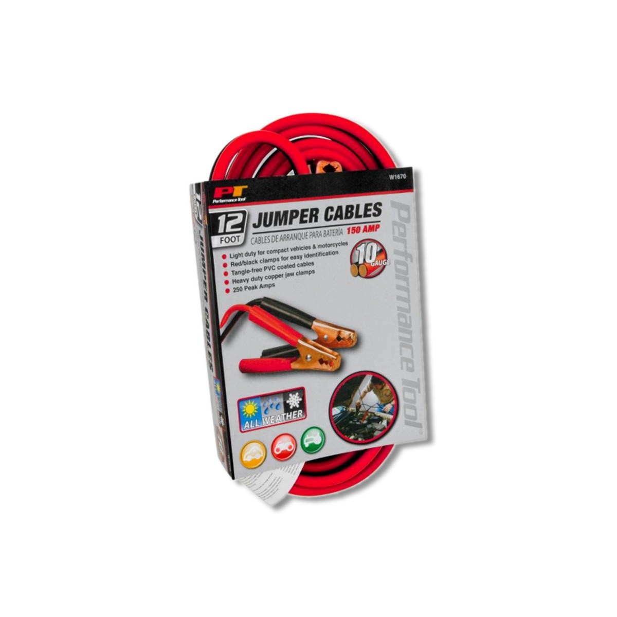 Performance Tool 12 ft 10 Ga. Jumper Cable 150 amps W1670