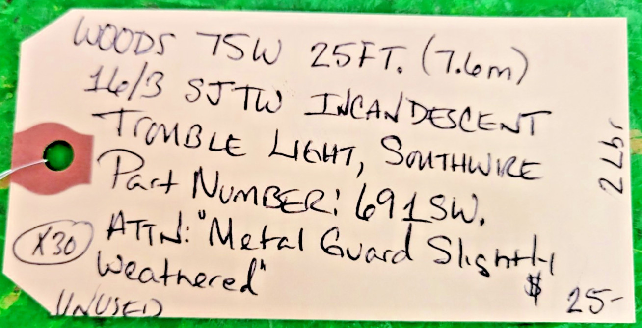 5️ SOUTHWIRE 75W 25′ INCANDESENT TROUBL LIGHT PESSCO OFFERING 1 G102825-12-41 🗽
