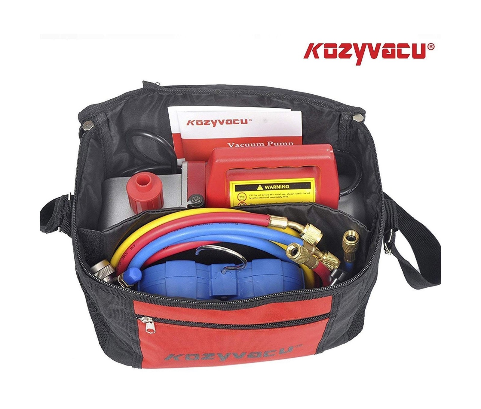 AUTO AC Repair Complete Tool Kit with 1-Stage 3.5 CFM Vacuum Pump, Manifold G…
