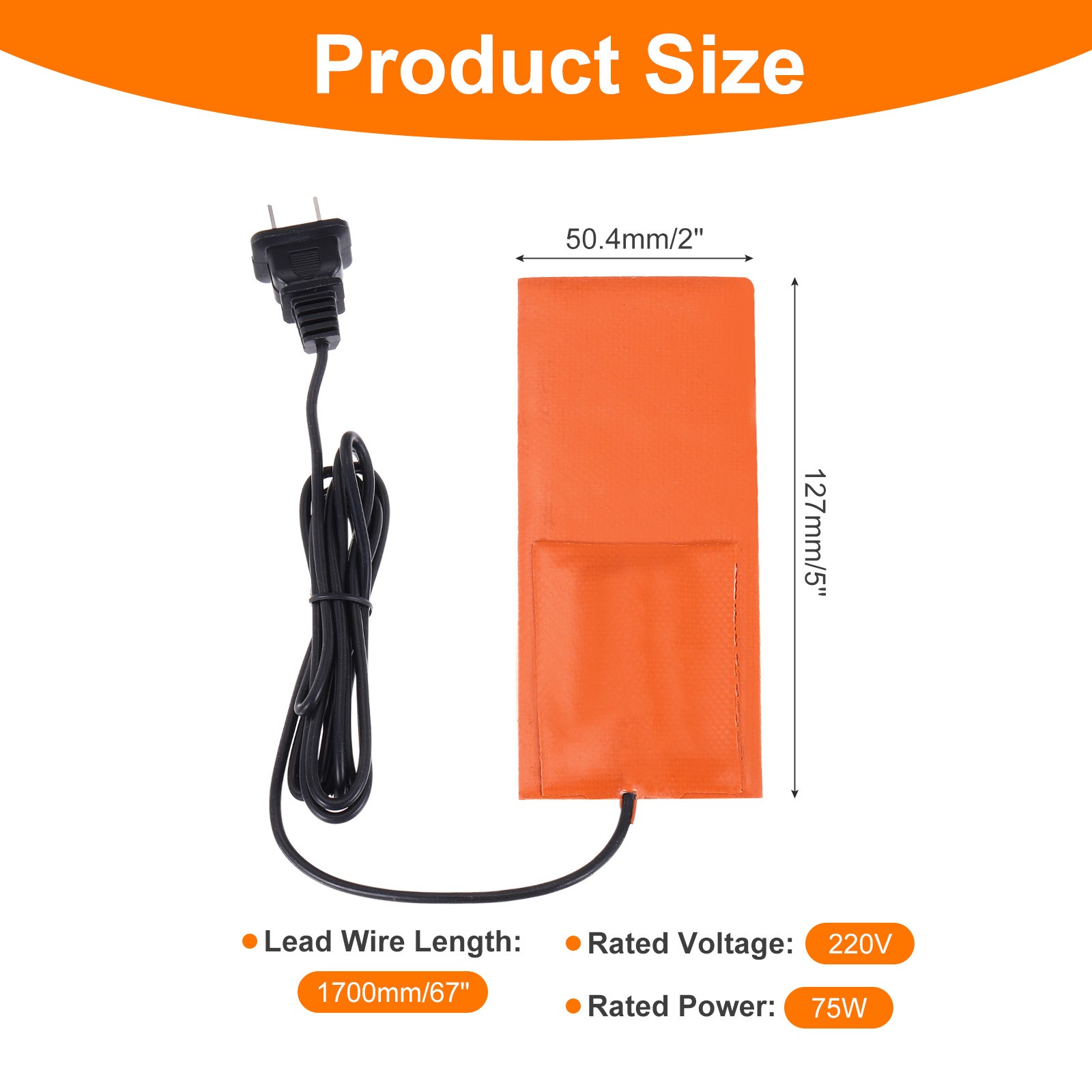 2Pcs Heater Mat Silicone Heating Pad 220V 75W Heating Pad 127mm x 50.4mm