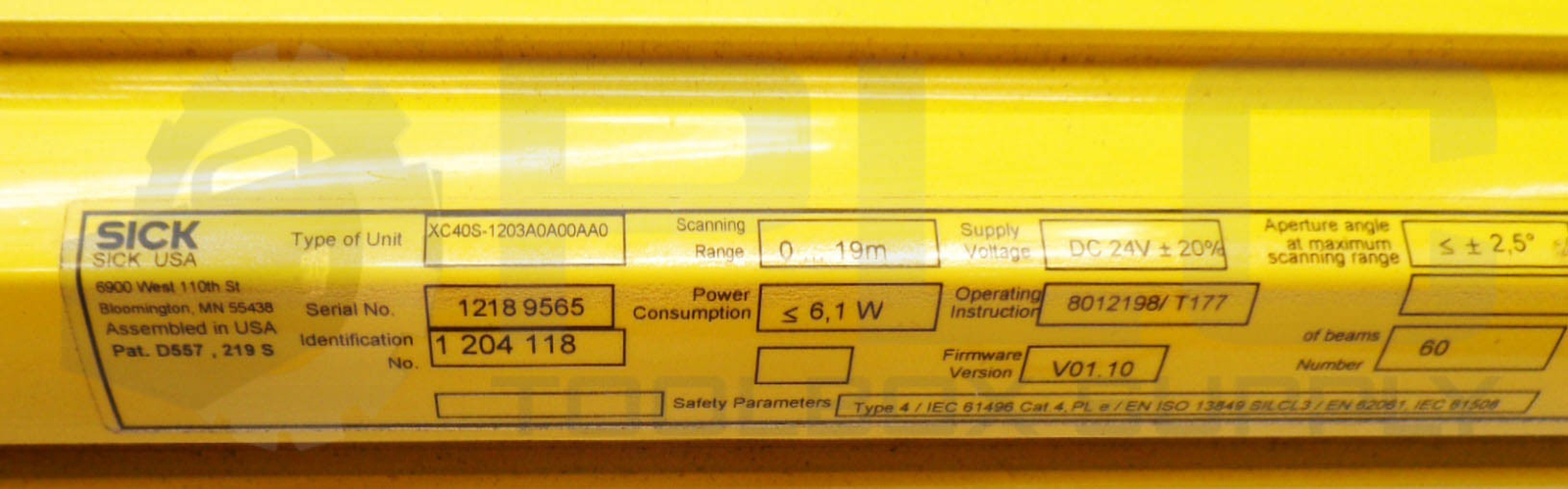 SICK 1 204 118 LIGHT CURTAIN C 4000 RECEIVER 24VDC 6.1W XC40S-1203A0A00AA0