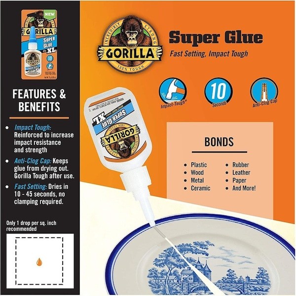 Gorilla Glue 7400202 Instant Adhesive, Super Glue Series, Clear, 0.88 Fl Oz,