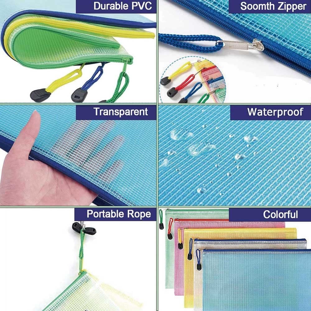 10 Pcs Mesh Zipper Pouch Document Bag, A6 Zip A6(9.3×4.3Inch), Multicolored