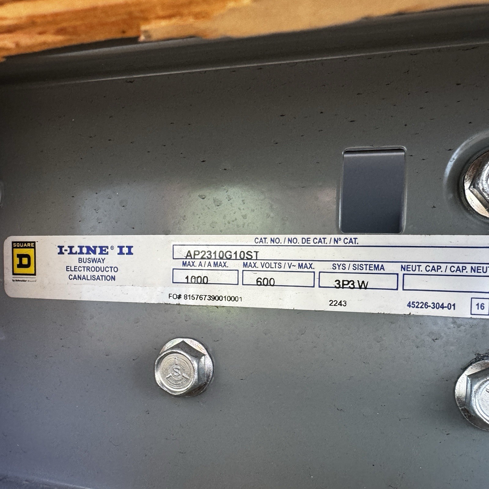 SQUARE D I-LINE II BUSWAY AP2310G10ST 1000 AMP 600V 10 Feet – New