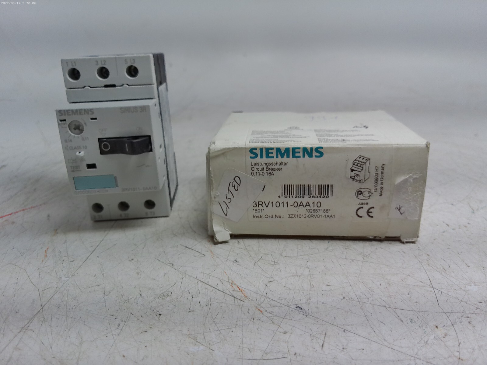 New Siemens 3RV1011-0AA10 Circuit Breaker (.11 to .16 Amp)