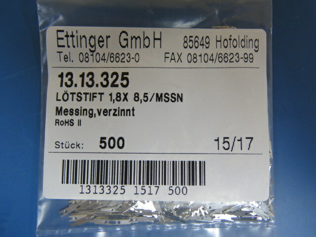 ETTINGER ELEKTRONIK 13.13.325 Qty of 1444 per Lot LÖTSTIFT D=0 8MM L=8 5MM;PC-S