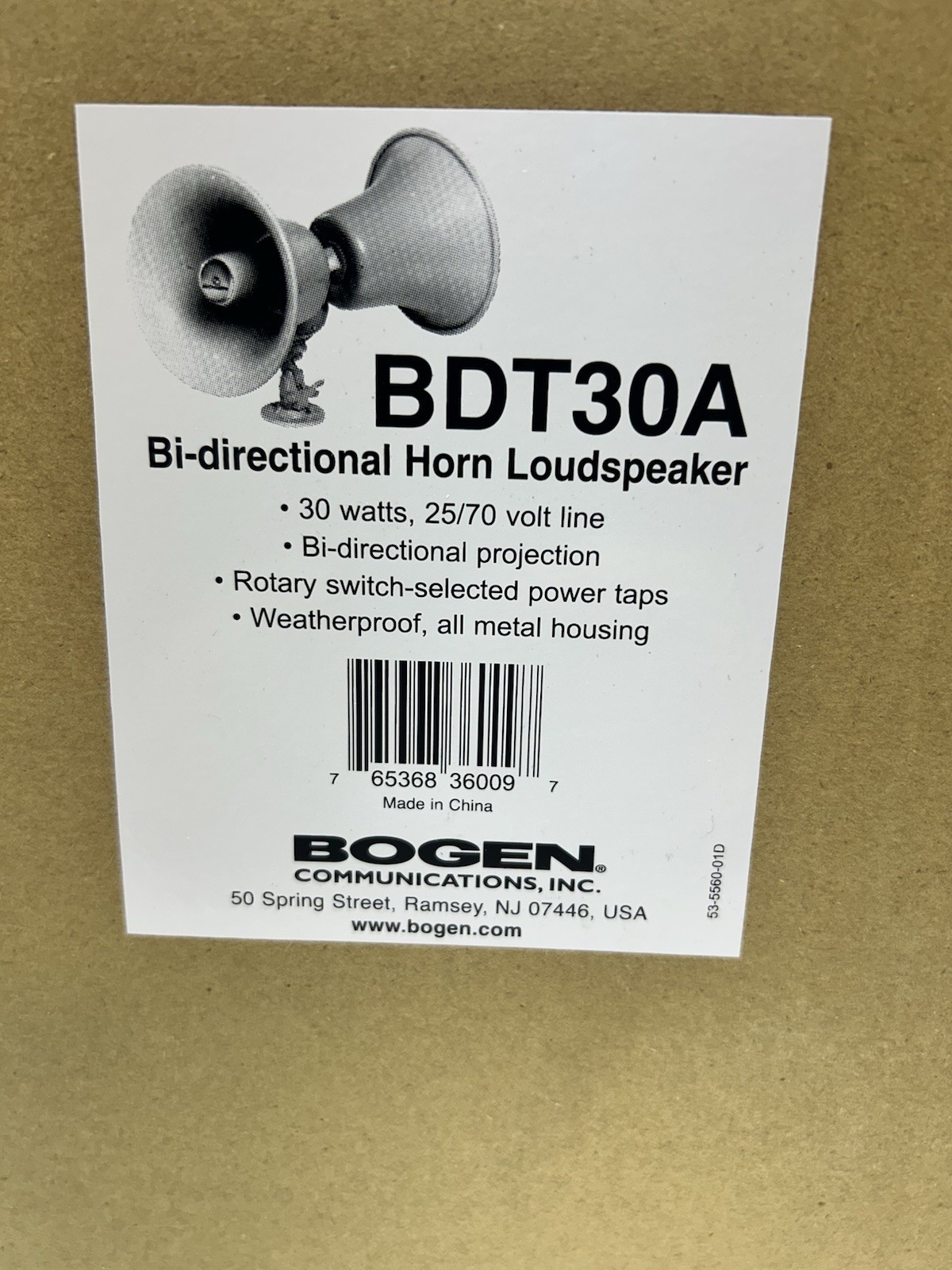 NIB BOGEN BDT30A BI-DIRECTIONAL HORN LOUDSPEAKER 30W 25-70V WEATHERPROOF