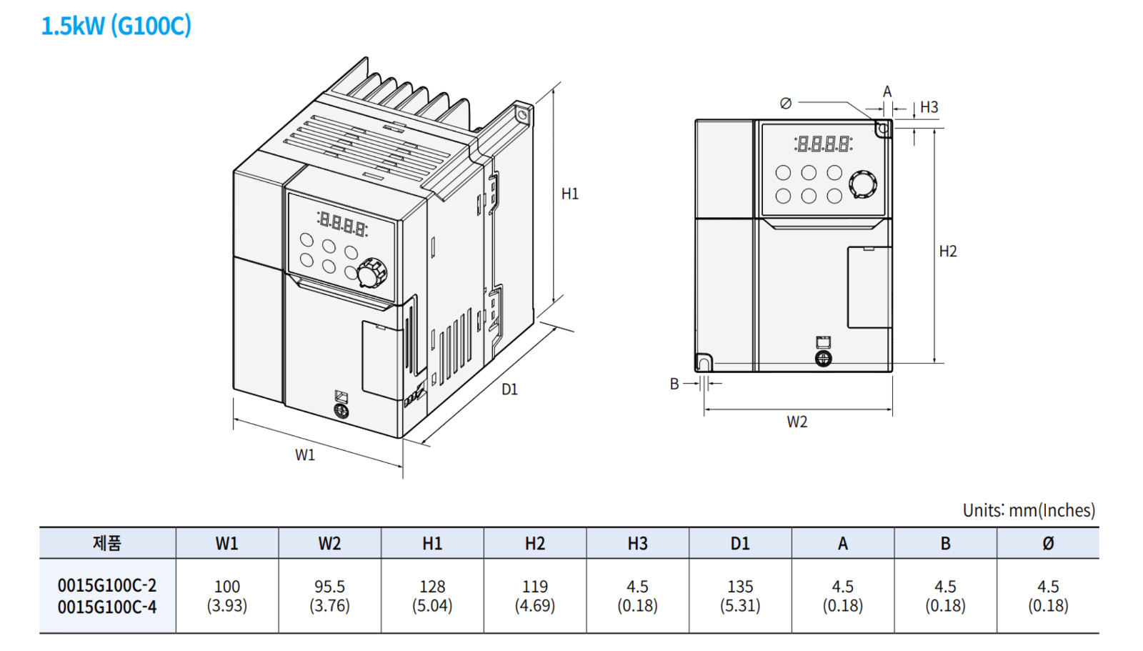 LS Inverter LSLV0015G100C-4EONN AC Drive 440VAC 3Phase 1.5kW 2Hp SV015-iG5A-4