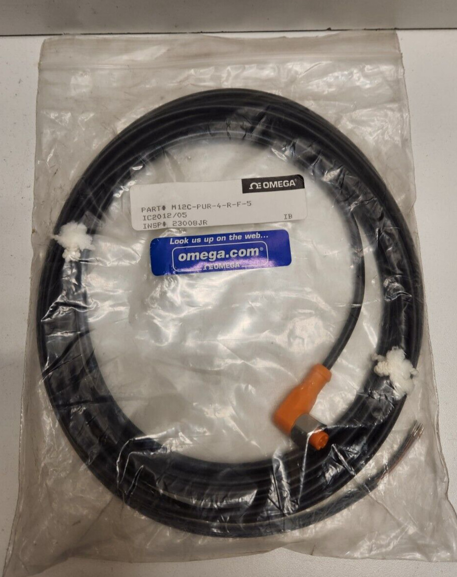 NEW OLD STOCK! OMEGA 5M RIGHT ANGLE M12 CABLE ASSEMBLY M12C-PUR-4-R-F-5