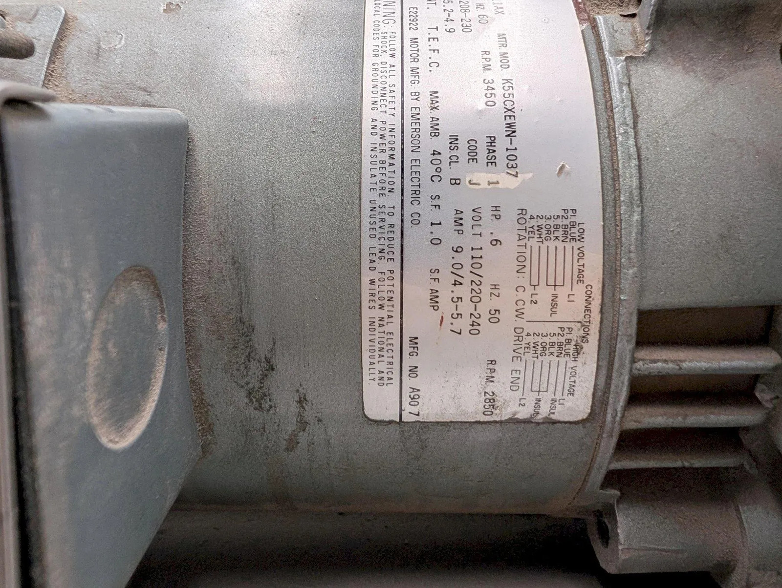 Gast Regent Model R4110-2 1 HP Vacuum Pump Motor J611AX 115/208-230V 2850 RPM