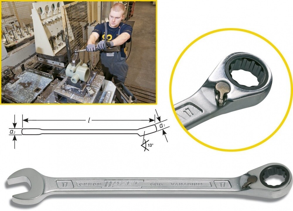Hazet Scricchiolare Wrench Exterior Double Hexagon Traction Profile 16 606-16