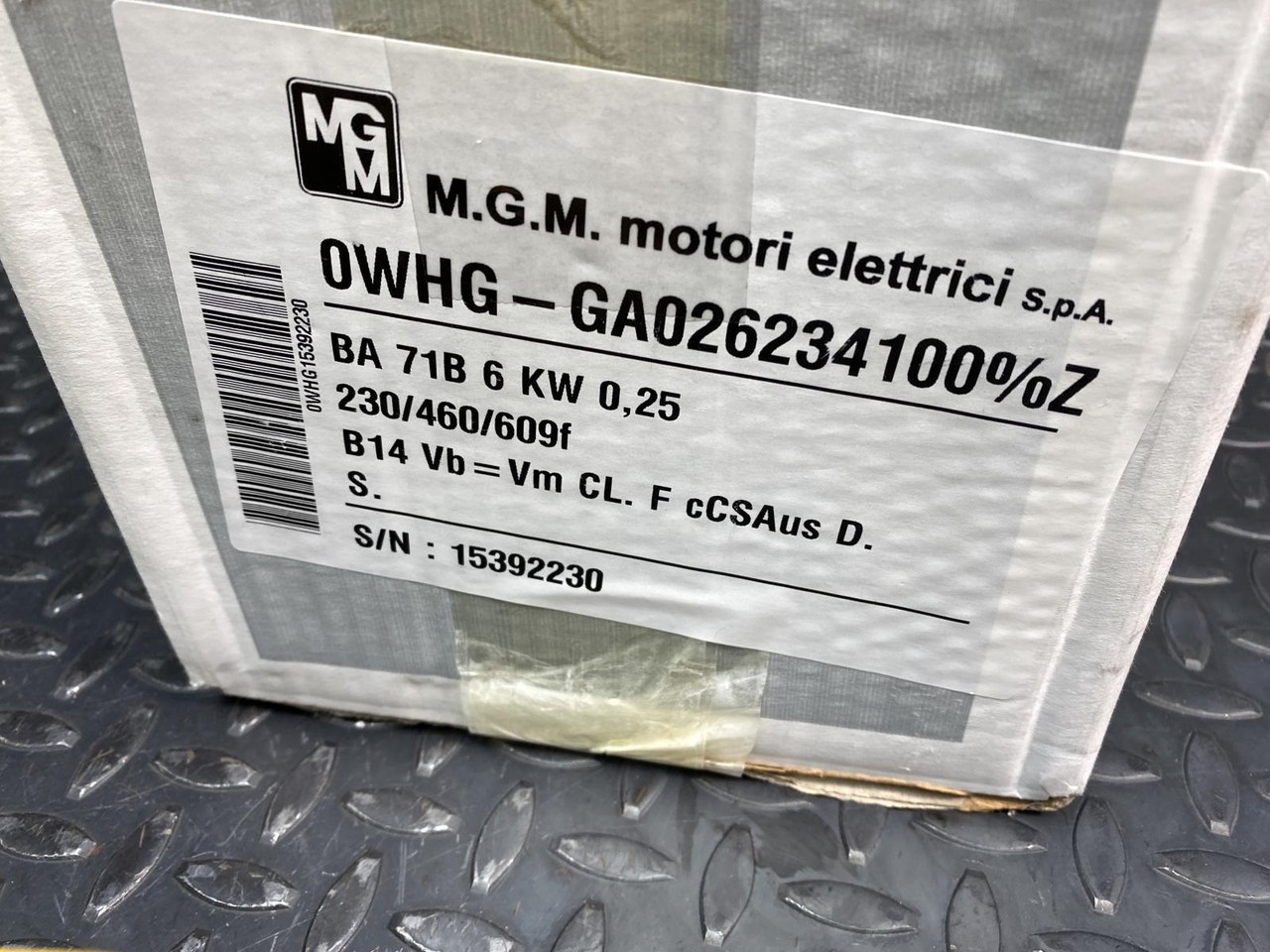 M.G.M. Electric BA 71B6 Motor 230/460V 0.25 kW, NOS