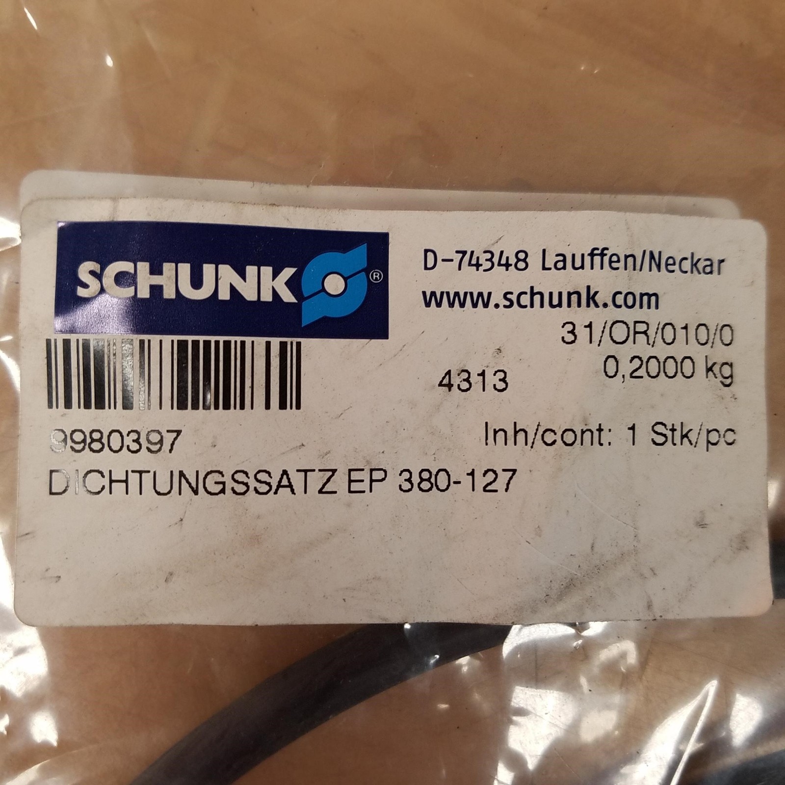 Schunk 9980397 O-Ring/ Seal Set DICHTUNGSSATZ, 31/OR/010/0, 0,2000 kg – NEW