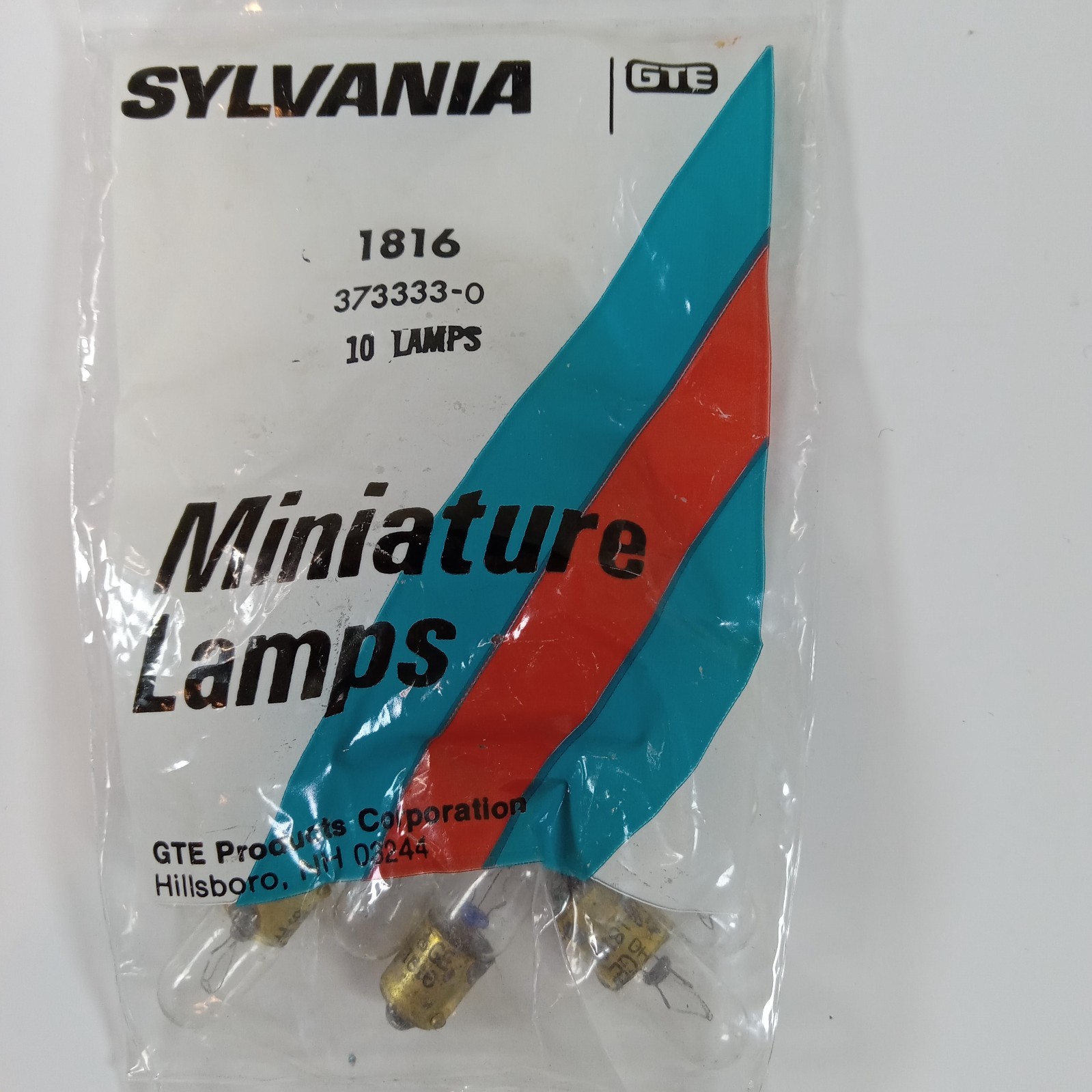 Sylvania 1816 GTE Miniature Lamp 373333-0, 10 Lamps 0.33 Amp 13 Volts BA9S Base