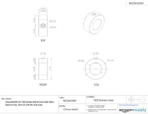 Climax Metal MC-16-S T303 Stainless Steel Set Screw Collar Metric 16mm Bore S…