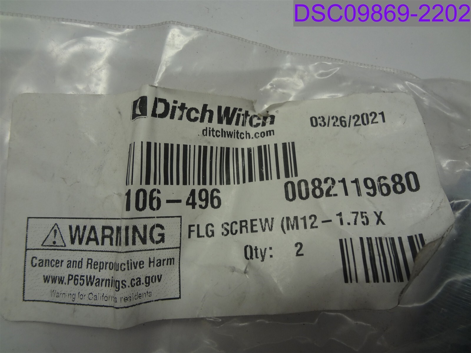 Qty = 1 pack of 2: Ditch Witch FLG Screw M12-1.75
