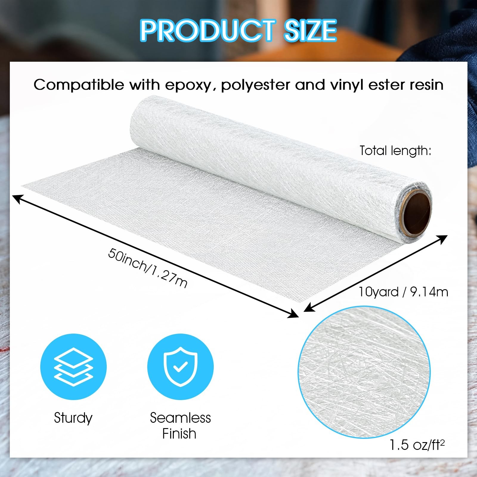 Fiberglass Chopped Strand Mat Roll 50″ x 30ft, 1.5 oz CSM Fiberglass Cloth Ro…