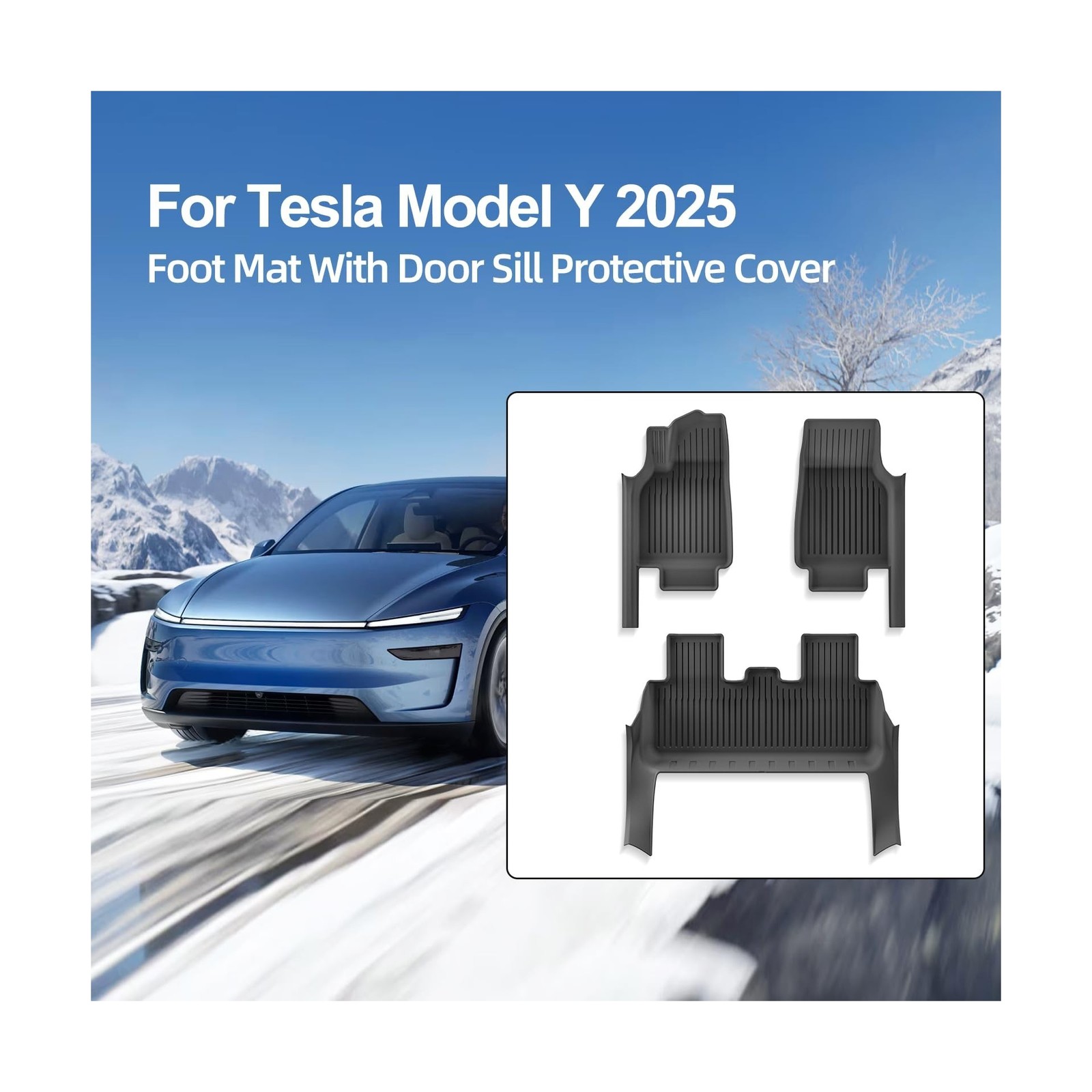 LUCKEASY 3PCS TPE Foot Mats with Door Sill Cover for Tesla Model Y Juniper 20…