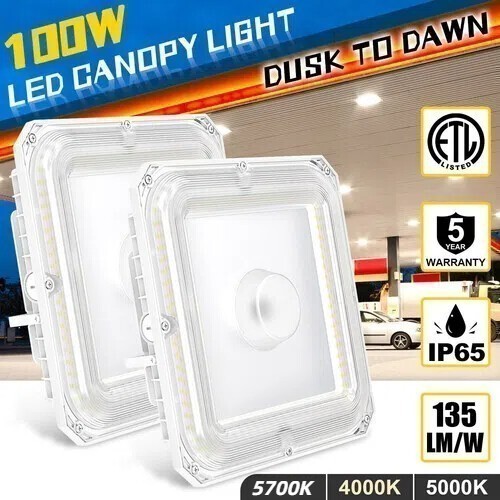 2Pack 100W LED Canopy Light for Gas Station 13500LM Parking Lot Garage Lighting