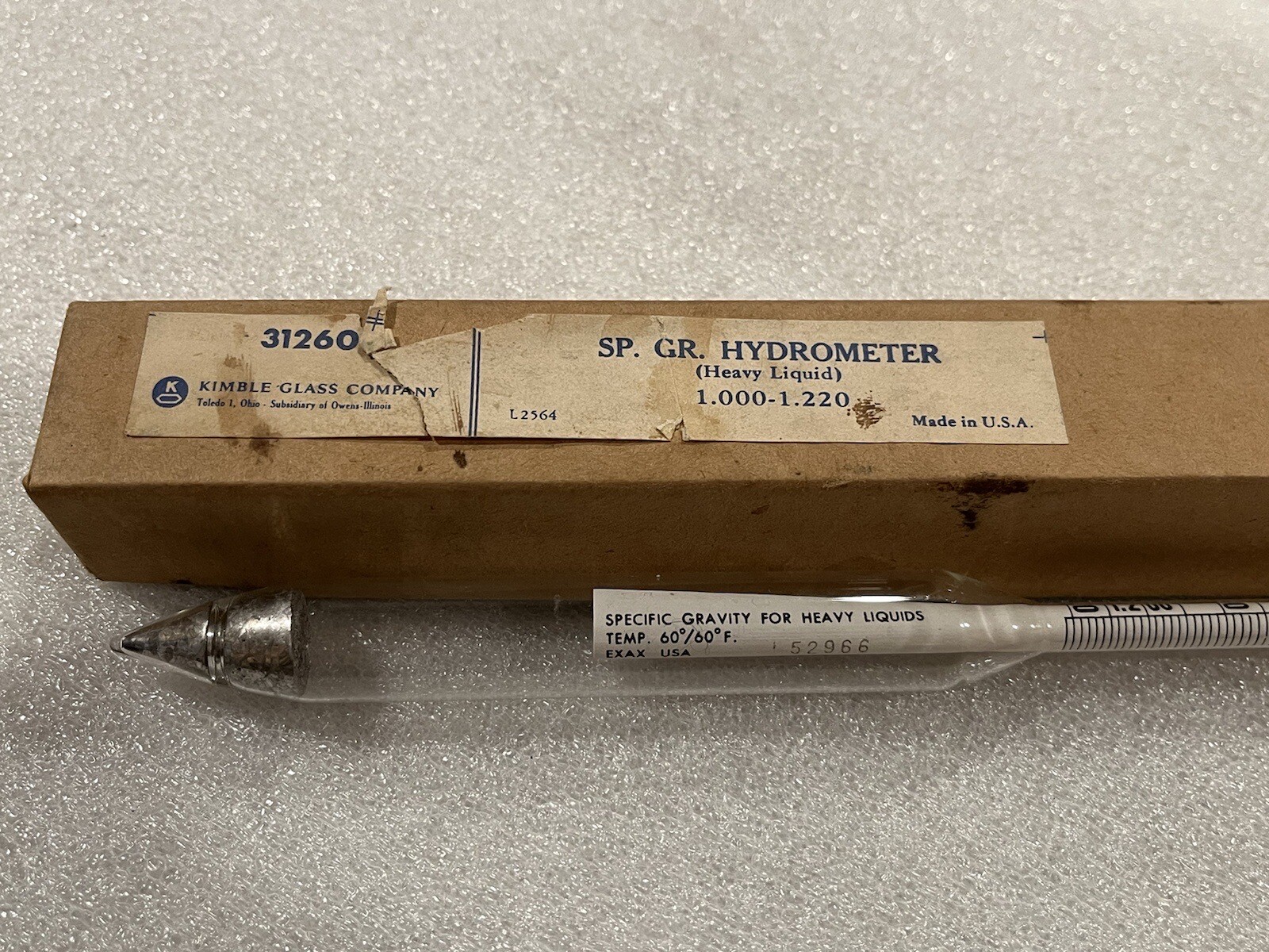 KIMBLE GLASS COMPANY 31260 SP. GR. HYDROMETER (HEAVY LIQUID) 1.000-1.220