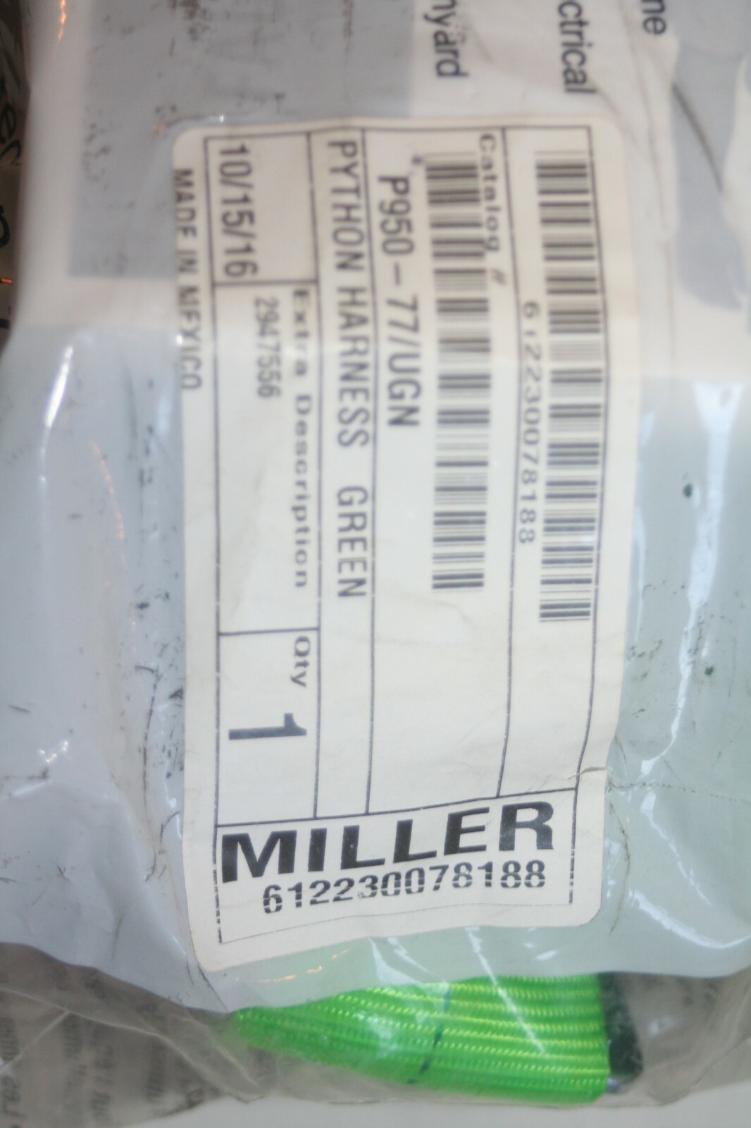 MILLER HONEYWELL P950-77/UGN DURAFLEX PYTHON Full Body Ultra Harness Green