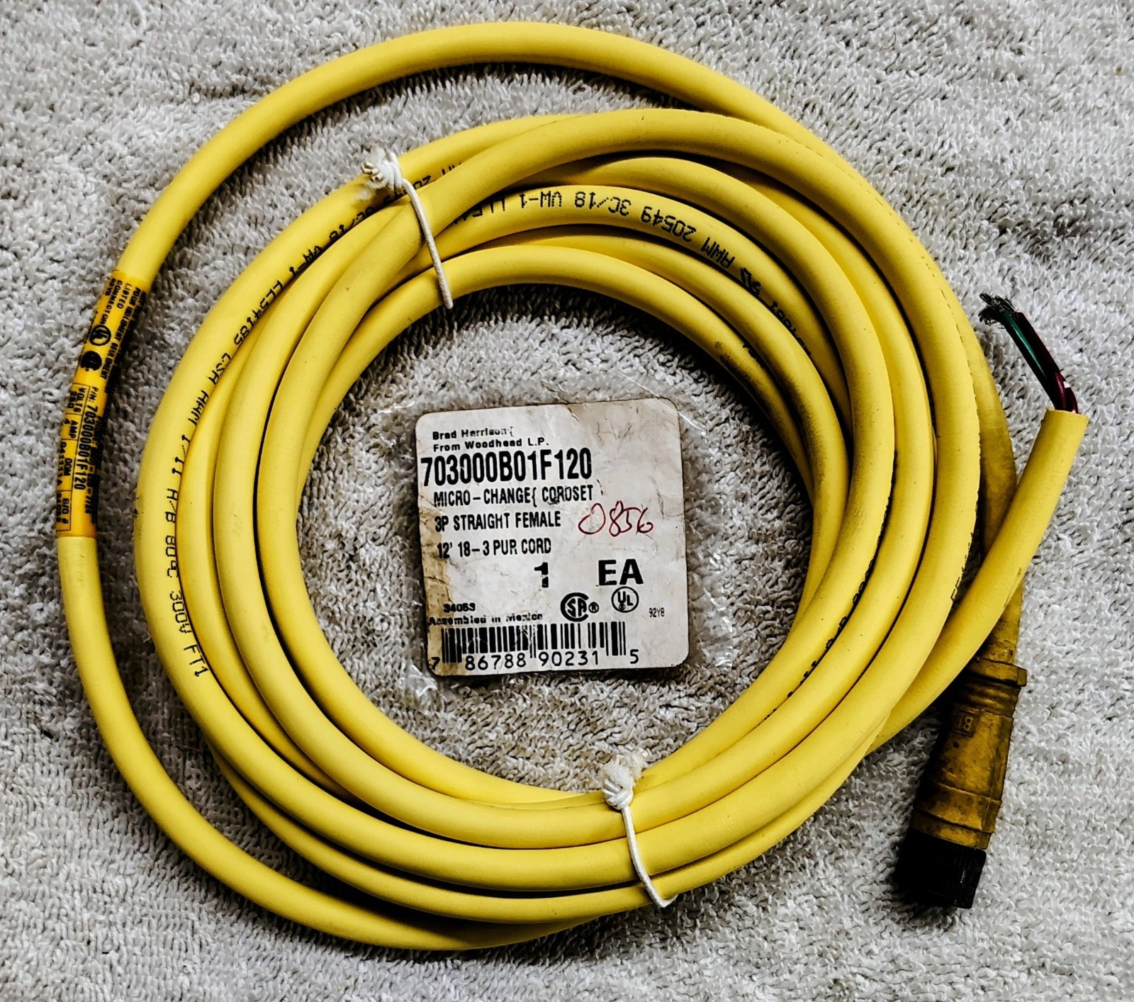 🗽BRAD HARRISON 703001D01F120 MICRO CHANGE FEMALE CORDSET 12′ 18-3 PUR CORD